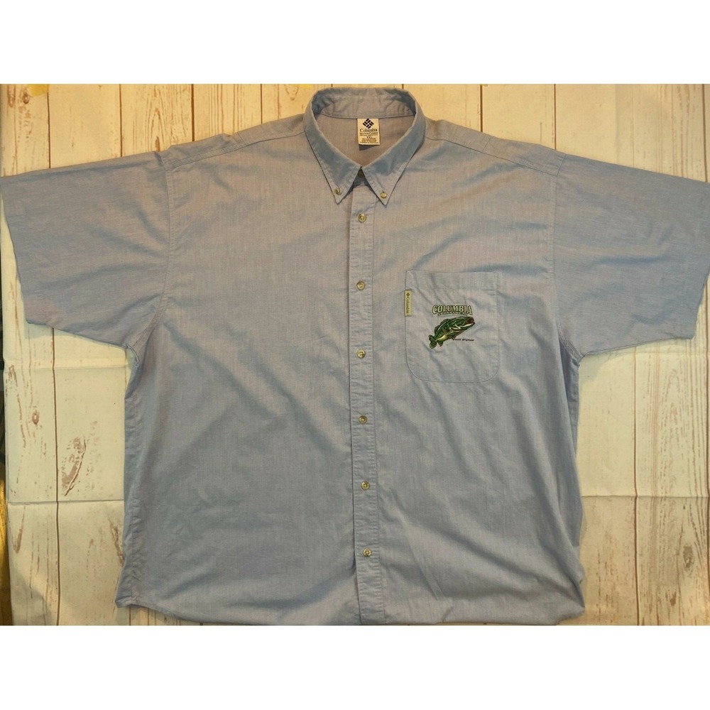Columbia PFG Fishing Gear Mike Stidham Fish Logo SS Shirt Blue XXL Big Tall